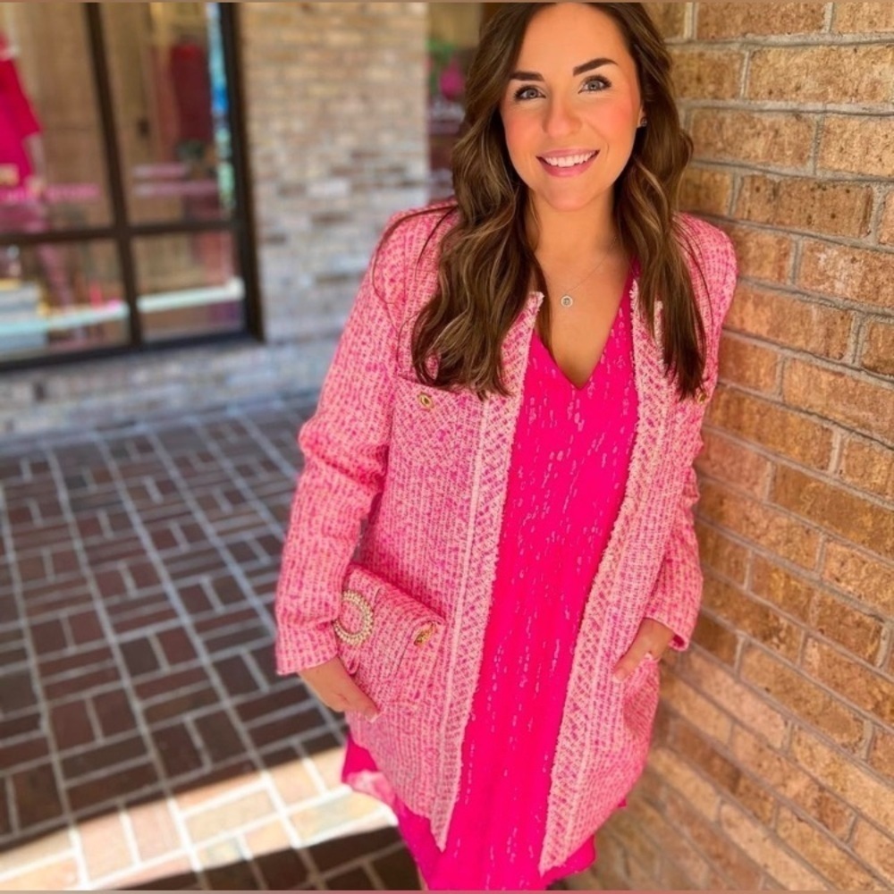 NWT Lilly Pulitzer Dashielle Tweed Jacket in Pink Palms Fantasy Tweed, Size 0 - Picture 5 of 16